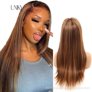 Uniky factory custom 30 inches mixed blonde highlight curly human hair lace front wigs for women